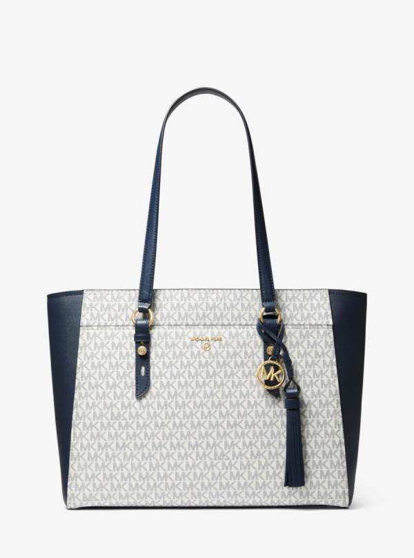 Damske Prenosná Taška Michael Kors Sullivan Large Logo and Leather Biele Námornícka Modrá - Kabelky Michael Kors Obchod | VBIJC-9832
